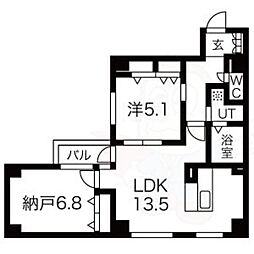 コモド御所南 3階2LDKの間取り
