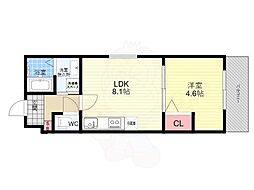 サクシード伏見京橋2nd 2階1LDKの間取り