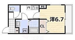 京都市山科区東野南井ノ上町アパート 1Kの間取図画像