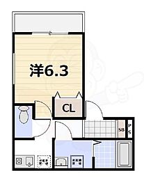 京都市山科区東野南井ノ上町アパート 1Kの間取図画像
