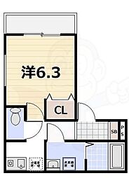 京都市山科区東野南井ノ上町アパート 1Kの間取図画像