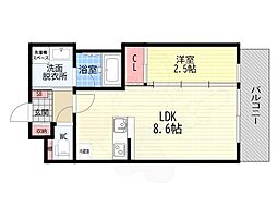 エストゥルース京都2(旧:The Bright Residence 京都東 1LDKの間取図画像