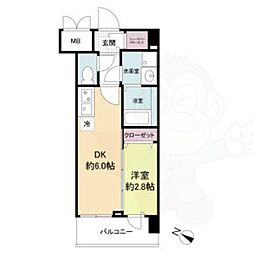ブランシエスタ西京極 1DKの間取図画像