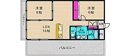 第二コーポ藤岡 2LDKの間取図画像