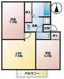 ハイツやすらい 2LDKの間取図画像