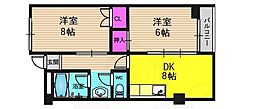 コーポラス伏見 2DKの間取図画像