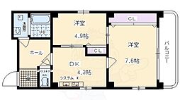 アマデウス西洞院 2DKの間取図画像