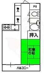 フレーヴァー深草2 1Kの間取図画像