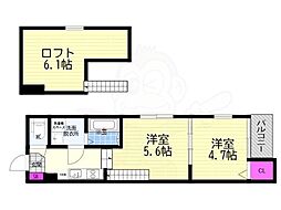 ハーモニーテラス深草東伊達町 2Kの間取図画像