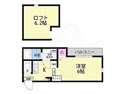 ハーモニーテラス深草大亀谷万帖敷町 1Kの間取図画像
