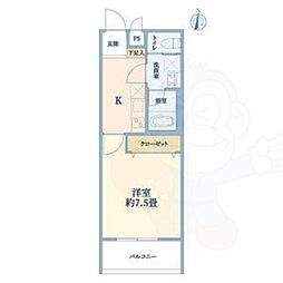 ウェルスクエア千本下長者 1Kの間取図画像
