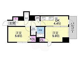 MaisondeFleur御幸町 2DKの間取図画像