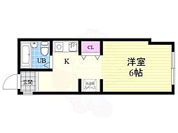 パインフィールド北白川 1Kの間取図画像