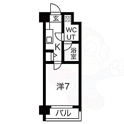 クレストコート二条城北 1Kの間取図画像