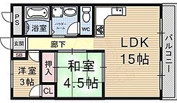 山科ハイツ 2LDKの間取図画像