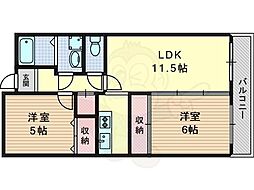 スカイビュー東土川 2LDKの間取図画像