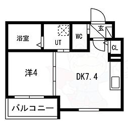 京都市山科区大宅五反畑町アパート 1DKの間取図画像