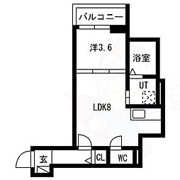 京都市山科区大宅五反畑町アパート 1LDKの間取図画像