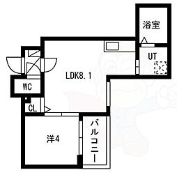 京都市山科区大宅五反畑町アパート 1LDKの間取図画像