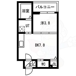 京都市山科区大宅五反畑町アパート 1DKの間取図画像