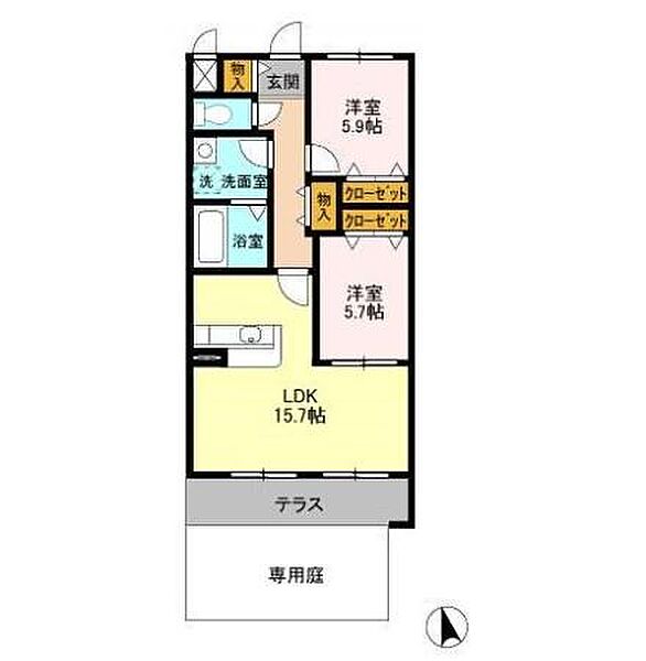 green park okada 103号室｜茨城県つくば市学園南(賃貸マンション2LDK・1階・66.00㎡)の写真 その2