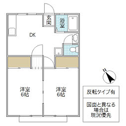 学園つくばハイツ 202号室 2階2DKの間取り