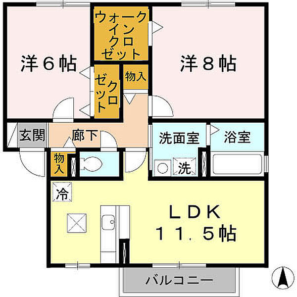 ソレアードピネ　Ｂ ｜大阪府八尾市荘内町1丁目(賃貸アパート2LDK・1階・62.95㎡)の写真 その2