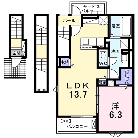 ベルフラワー博多 301｜福岡県福岡市博多区西月隈６丁目(賃貸アパート1LDK・3階・55.26㎡)の写真 その2