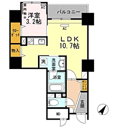 リーブル博多駅前 1LDKの間取図画像