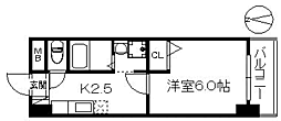 アリエス室見 1Kの間取図画像