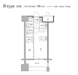 エンクレスト博多スタイル 1DKの間取図画像