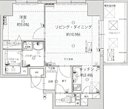 アクタス渡辺通パークシティ 1LDKの間取図画像