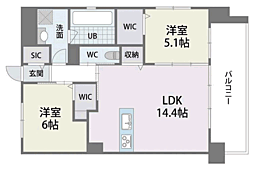 ヴァンヴェール大濠 2LDKの間取図画像