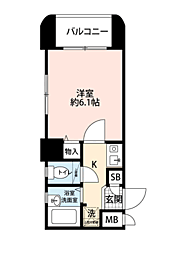 ダイナコート六本松2 1Kの間取図画像