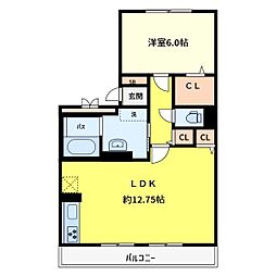 プルミエB 103 1階1LDKの間取り