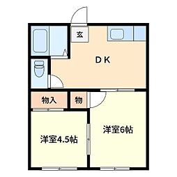 ハウス金子 101 1階2DKの間取り