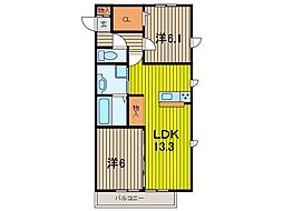 元町イグレット2 2LDKの間取図画像