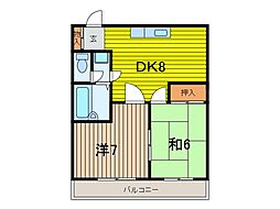 若海ハイツ 2DKの間取図画像