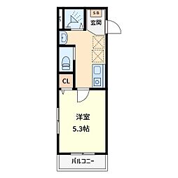 メルラス武蔵浦和 1Kの間取図画像