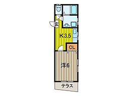 シェルハウス2 1Kの間取図画像