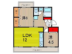 原田マンション 2LDKの間取図画像