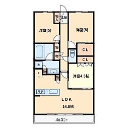 ドゥーエ武蔵浦和 3LDKの間取図画像