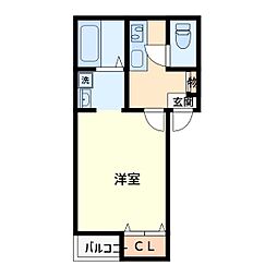 グロワール西浦和 1Kの間取図画像