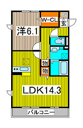 セントラルパル武蔵浦和 1LDKの間取図画像