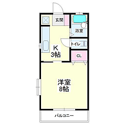 プラザ御前谷 1Kの間取図画像