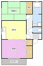 TWIN・PALACEEAST 2DKの間取図画像
