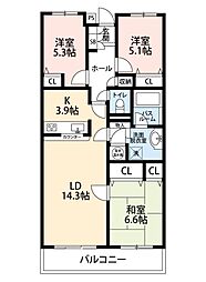アーバンライフ曳馬1イーストウィング 3LDKの間取図画像