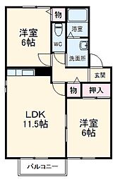 レジデンス・イナサB 2LDKの間取図画像