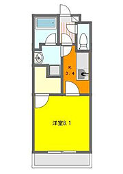 アリエスガーデン 1Kの間取図画像