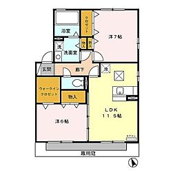 セジュールサンピアA 2LDKの間取図画像